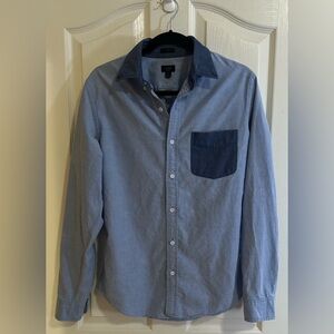 Men’s J. CREW SLIM FIT VINTAGE CONTRAST TRIM OXFORD Chambray Button Up Shirt M.